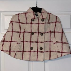 GAP Kids Oatmeal/Red Plaid Lined Cape sz S/M